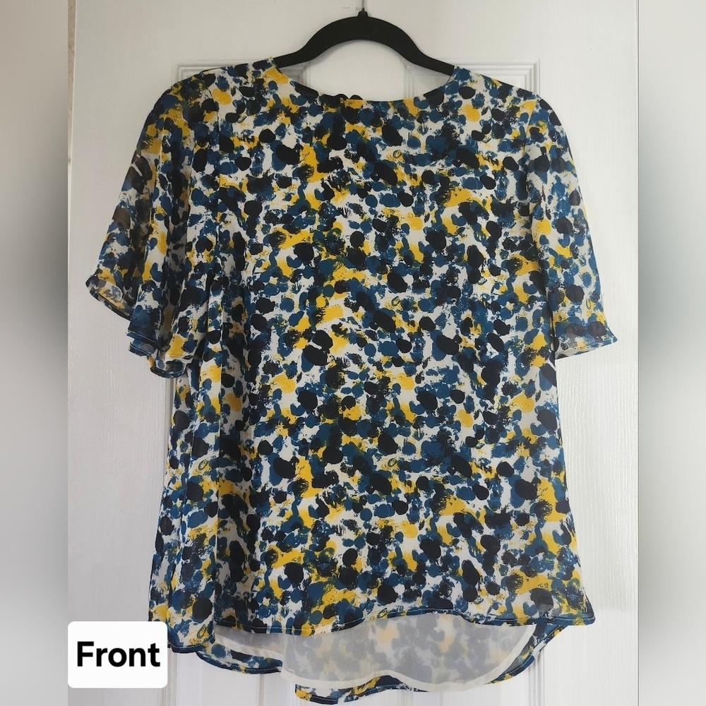 H&M Size M Flowy Abstract Print Summer Women's Top With Back  Blue Bow - Picture 5 of 10